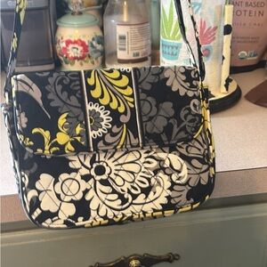 Vera Bradley Quilted Floral Crossbody in Black, White & Yellow